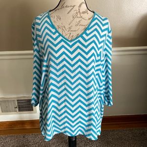 White and turquoise zigzag top